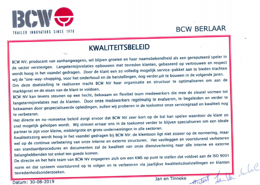 Kwaliteitsbeleid BCW